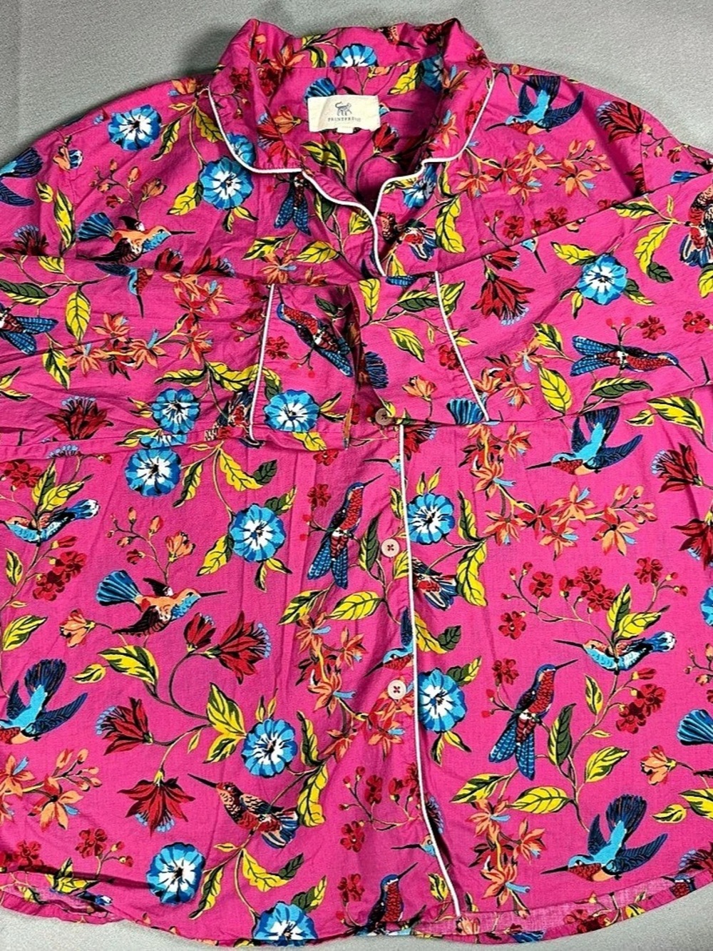 Printfresh Hummingbird Haven Long Pajama Set Pink & Blue